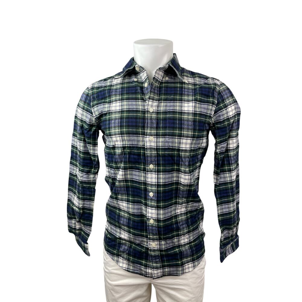 Brooks Brothers Men's Blue Plaid Long Sleeve Flannel Button Down Shirt Top Sz S